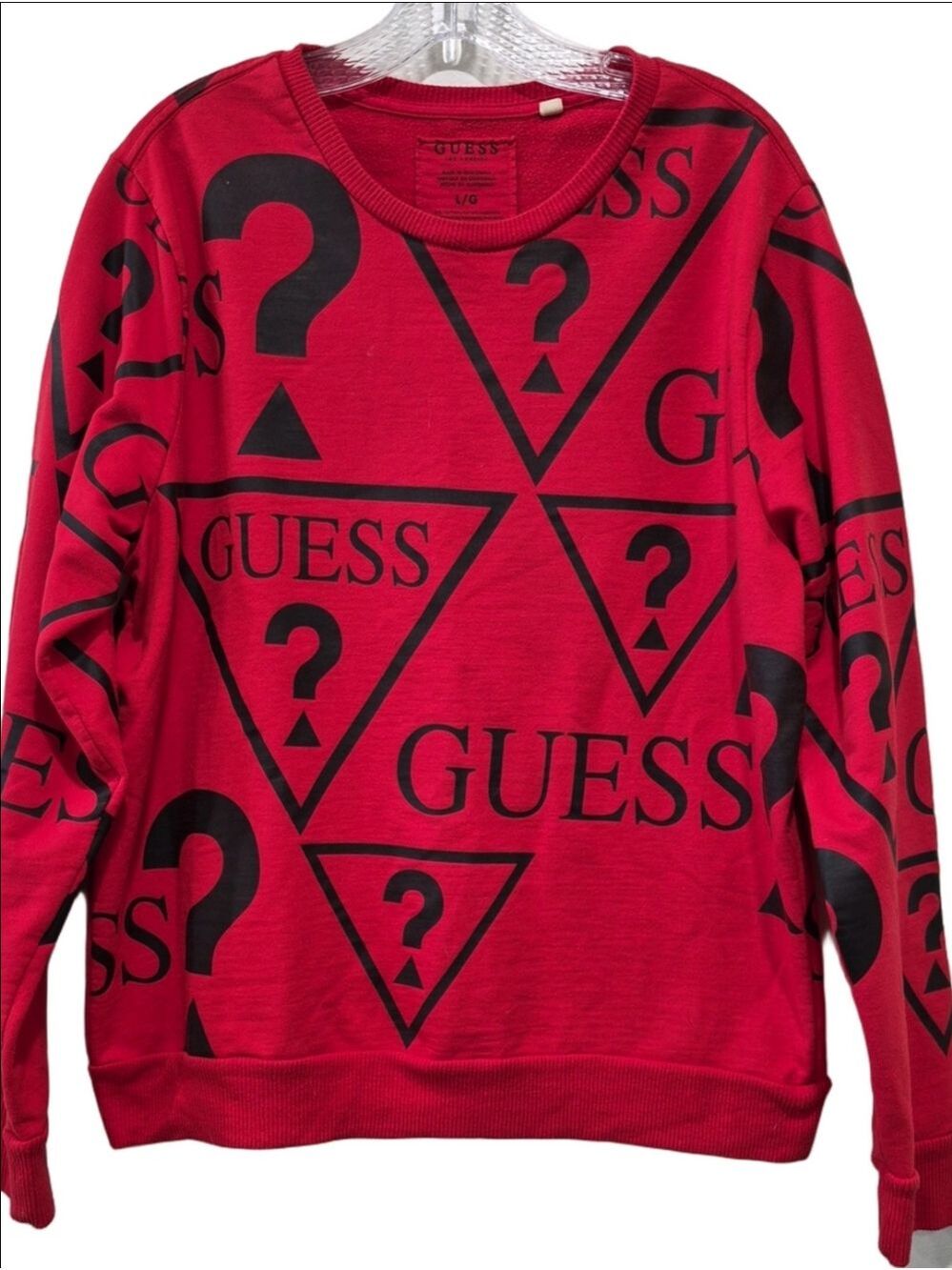 GUESS Los Angeles Red All-Over Logo Print Crewneck Sweatshirt - Size L